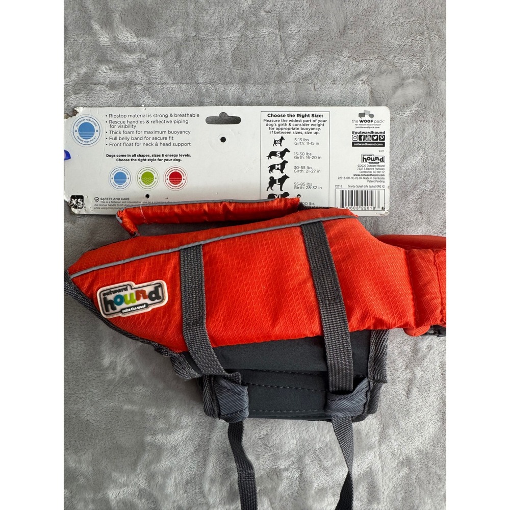 Outward Hound Granby Splash Dog Life Jacket Orange XS 22018 High Visibility Vest